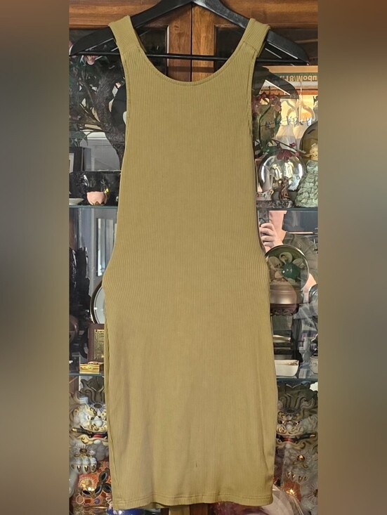 saints + secrets Dresses & Skirts - Saints + Secrets Khaki Ribbed Backless Cross Strap Midi Dress